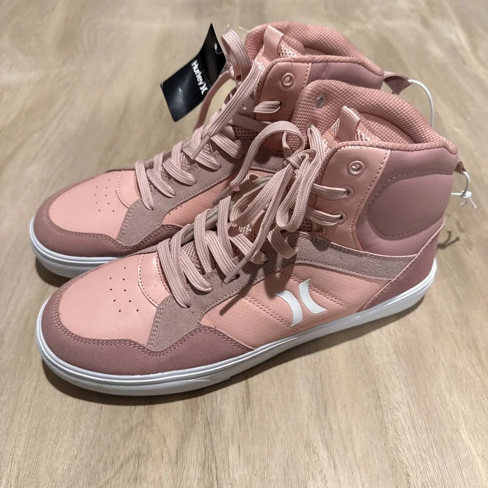 Hurley Breakhigh Shoes Men's Size 11High Top Fashion Sneakers Pink and White NEW